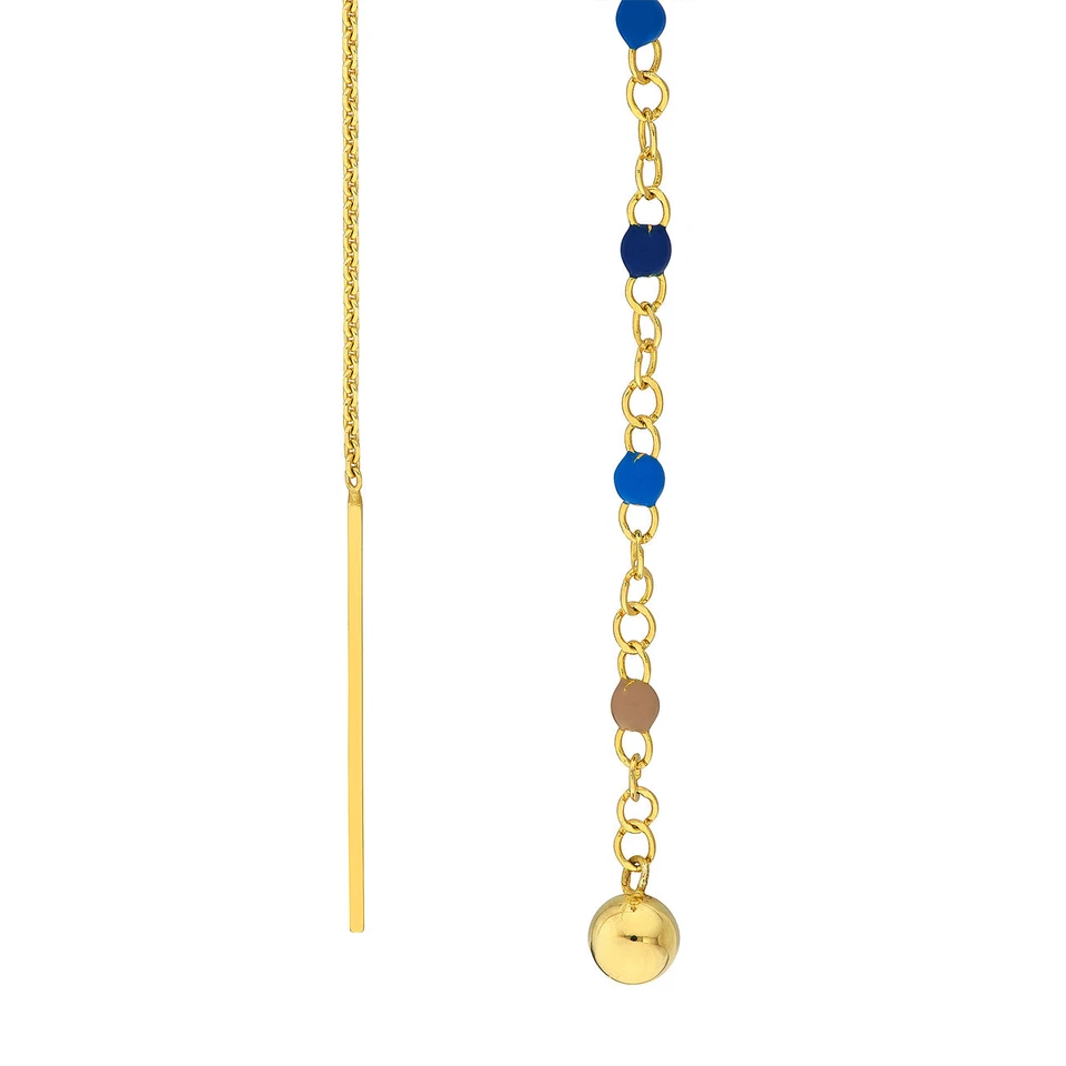 2 3/4" Ombre Blue Enamel Threader Earrings Real 14K Yellow Gold - Image 2 of 4