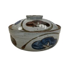 Vintage Otagiri Stoneware Casserole Dish Lid Speckled Tree Flower Design Gray