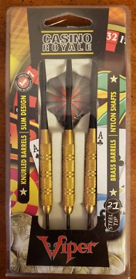 VIPER DARTS ''CASINO ROYALE'' SLIM DESIGN BRASS BARRELS STEEL TIP 3 PACK GOLD