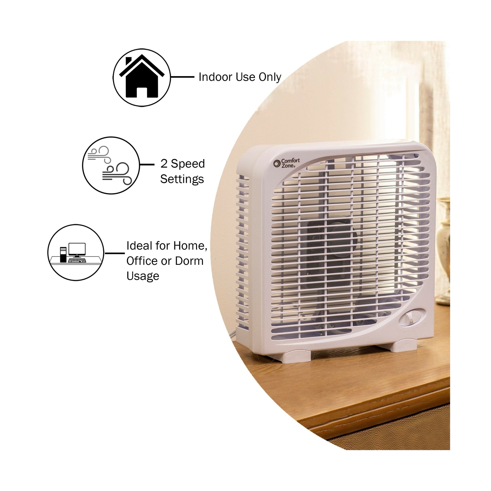CZ9BWT Portable 9inch 2Speed Quiet Box Fan Lightweight Convenience
