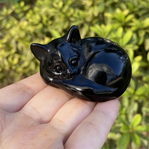 1pc Natural obsidian cat carved Quartz Crystal skull Reiki Healing - Picture 9 of 9