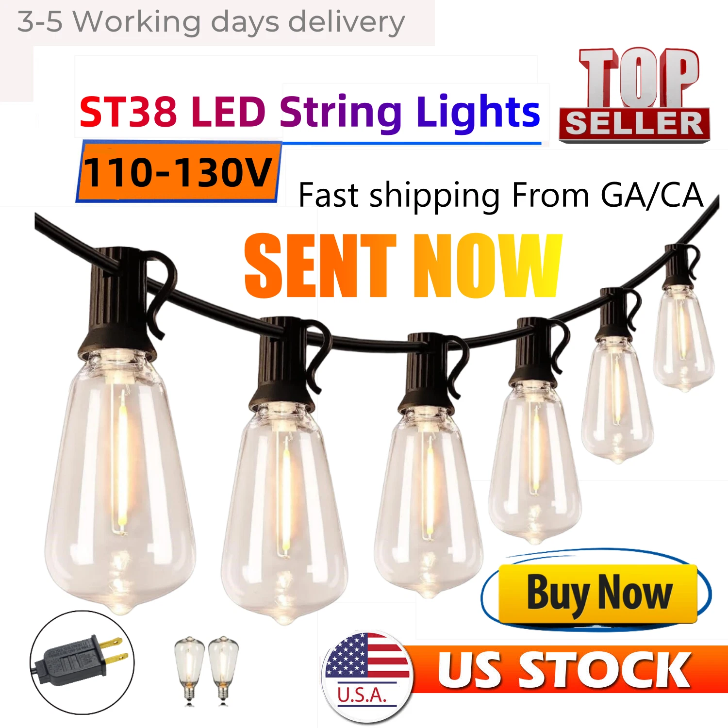 50FT Outdoor String Lights for Patio Waterproof Connectable ST38 LED Light
Opens in a new window or