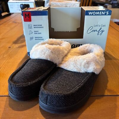 Dearfoams womens memory foam slip on cozy house shoes slippers black M(7-8) 