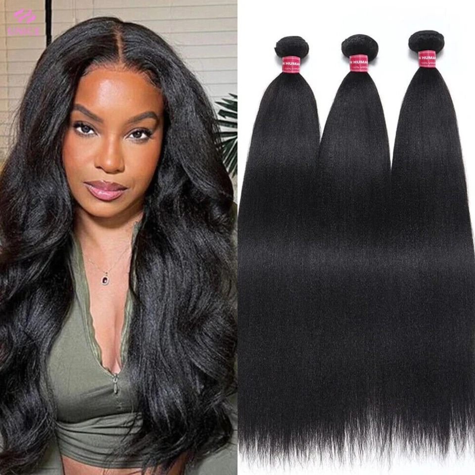 UNICE Peruano Yaki Recto 3 Paquetes Extensiones de Cabello Humano Tejidos de Cabello Virgen Foto 4 de 4