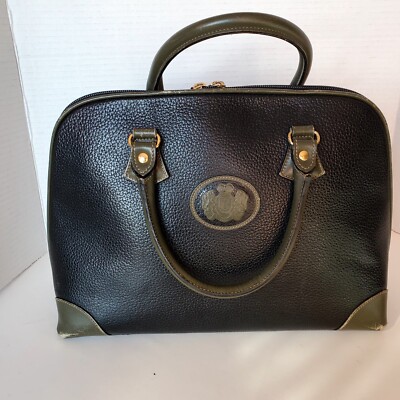 A Testoni Dinamico Black Leather Handbag With Green Corners