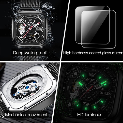 OLEVS Men's Mechanical Watch Hollow Design Luminous Waterproof Wristwatches - Picture 5 of 10