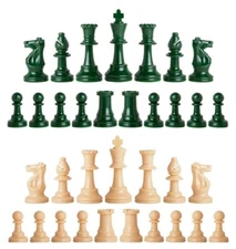 Staunton Single Weight Chess Pieces - Full Set 34 Pieces - Army Green & Natural