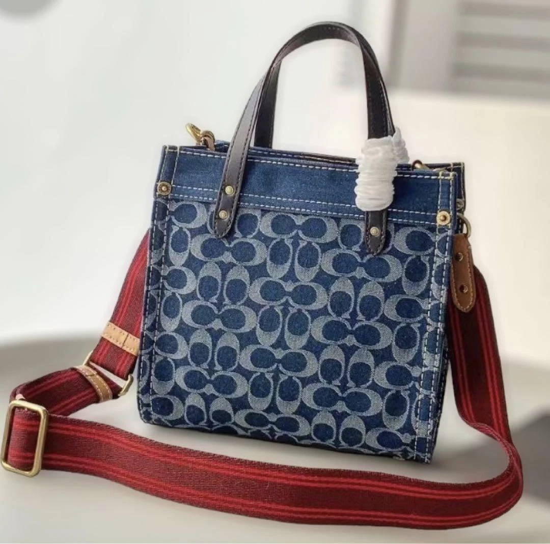 COACH Field Tote 22 Signature Denim 2way Bag w/ Removable Shoulder