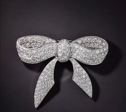 1.20 Ct Round Cut Lab-Created Diamond Bow Knot Brooch Pin 14K White Gold Plated