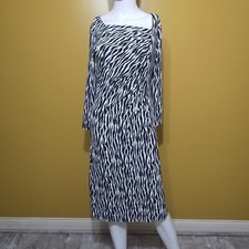 VTG Y2K Pendleton 3/4 Slv Cotton Zebra Stripe Ruched Midi Sheath Dress S Bold