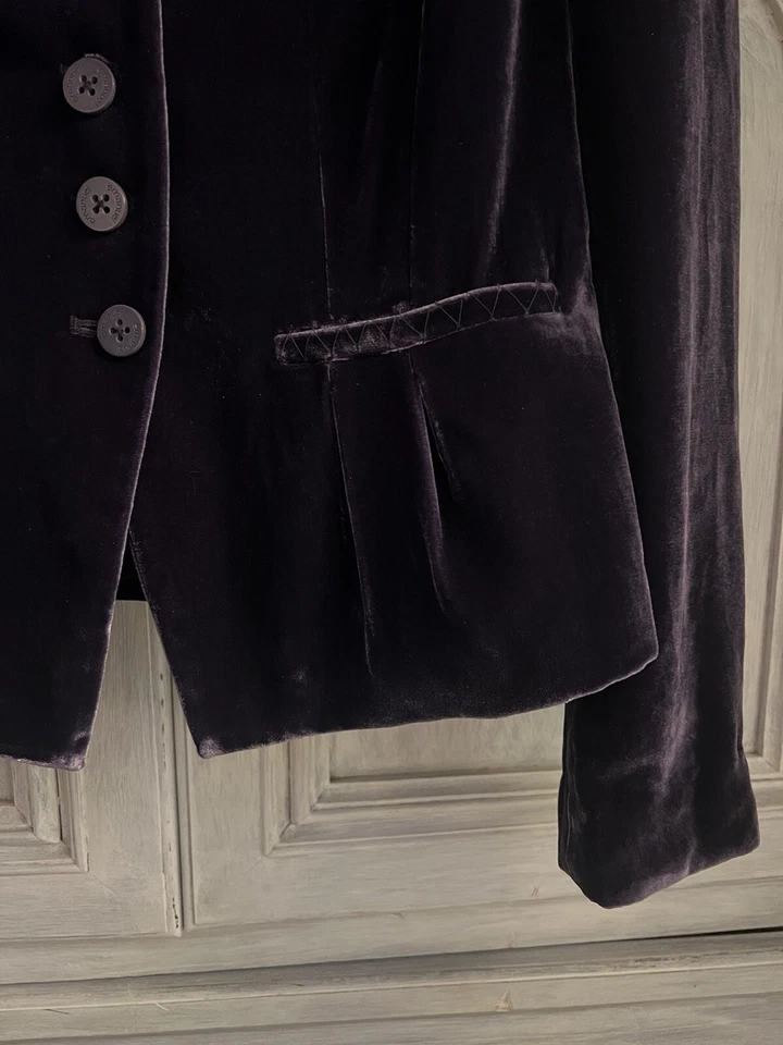 Emanuel Ungaro 深紫色天鹅绒丝绸混纺 5 纽扣西装外套 — 第 3/4 张图片