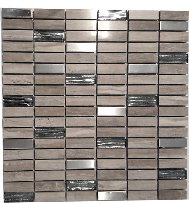 Mosaik Stäbchen Glas-/ Naturstein-/Stahlmosaik mix Holzoptik  Art:White-Wood-S_b