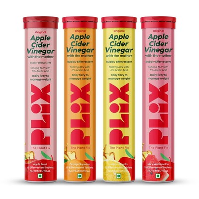Plix Apple Cider Vinegar Effervescent Tablet With Vitamin B6 & B12 - Multiflavor