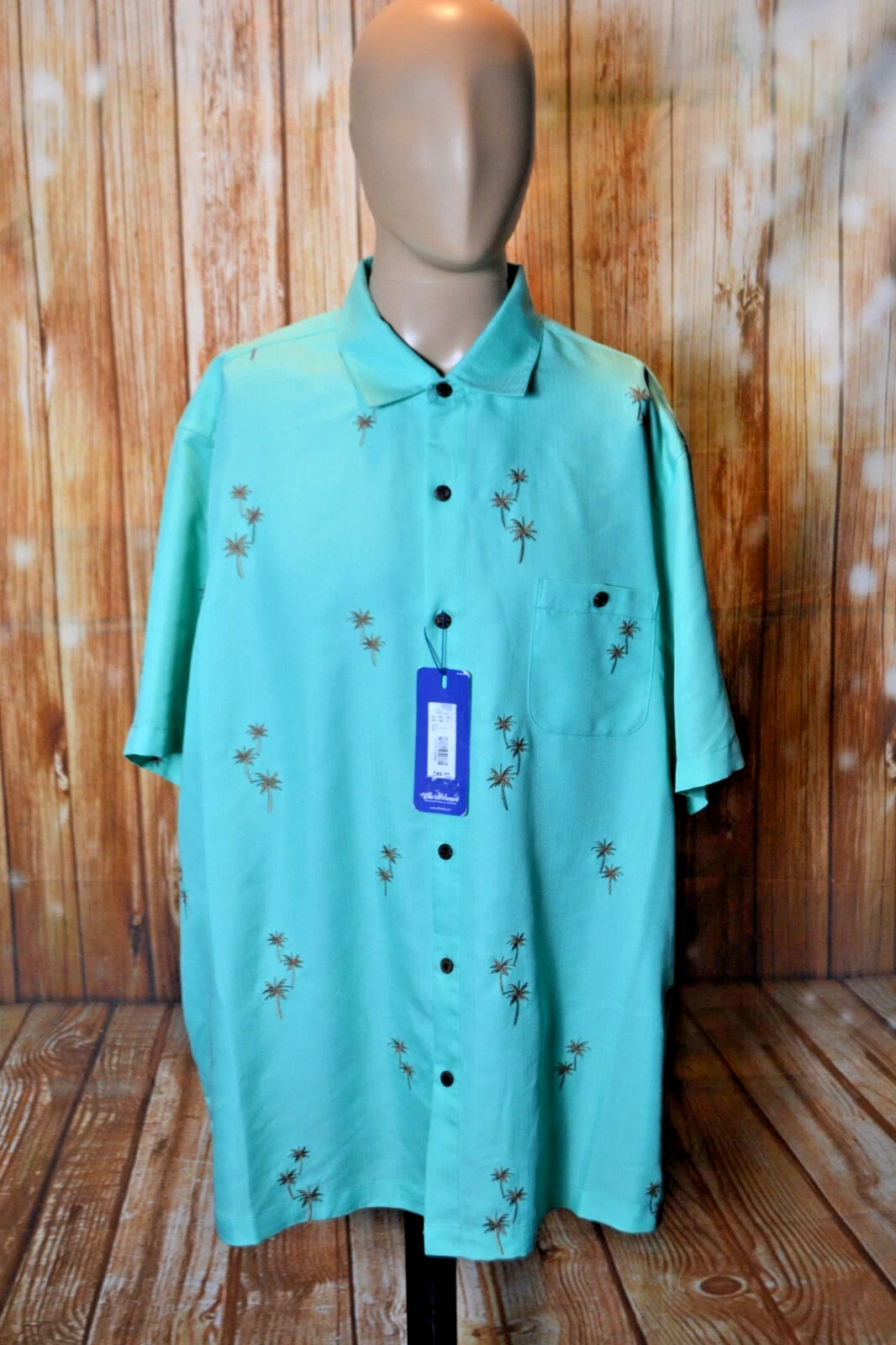 Caribbean Men Embroidered Palm Trees Summer Short Sleeve Shirt Sz 2XL