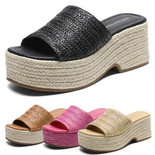 Women Wedges Slides Slip On Bohemia Sandals Flatform Espadrille Sandals