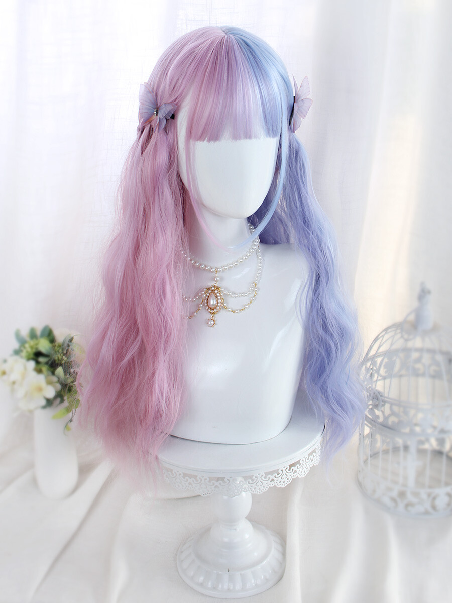Harajuku Sweet Lolita Wigs Pink Blue Fluffy Long Curly Hair