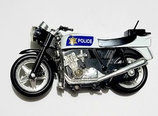 Vintage White Diecast Police Motorcycle Friction Toy 2000