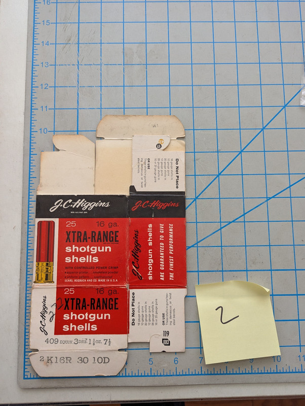 Vintage JC Higgins 16 Gauge XTRA-RANGE ShotGun SHELLS Cardboard Box Empty