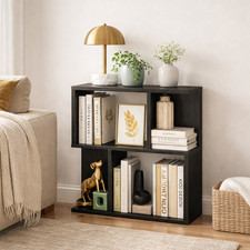 Wooden Bookcase Compact 3 Tier S Shaped Bookcase Freestanding Storage Unit Black