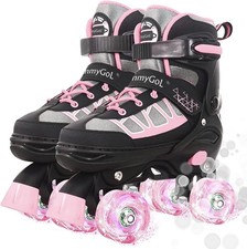 MammyGol Kids Adjustable Quad Roller Skates Girls Boys w/Light Up Wheels Sizes 3