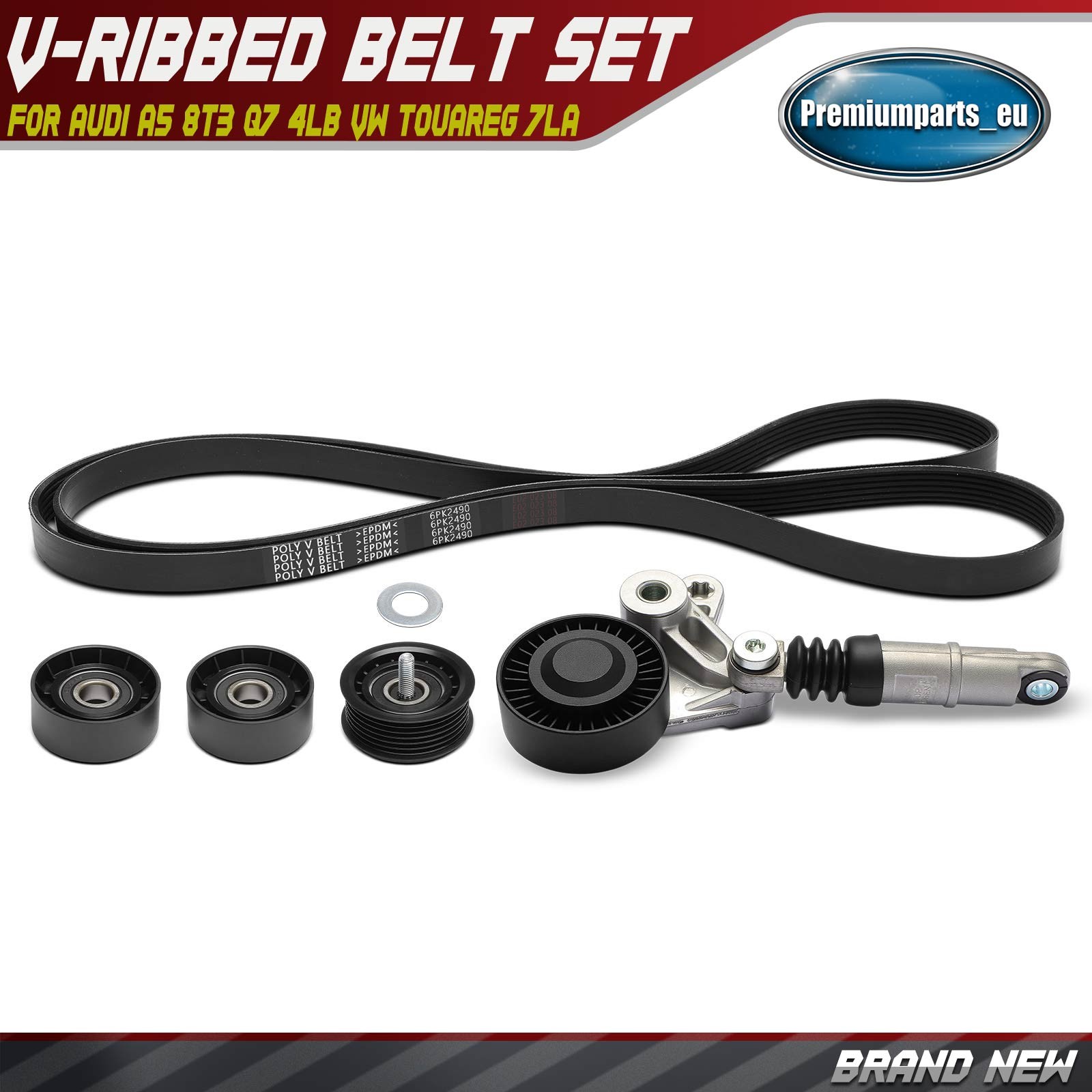V-Ribbed Belt Set for Audi A5 8T3 Q7 4LB VW Touareg 7LA 2004-2018 2.7 3.0 TDI