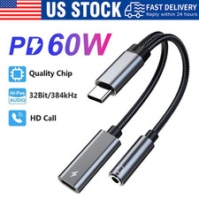 2 in 1 Type-C USB C to 3.5mm AUX Audio Headphone Jack Adapter Charger Cable lot