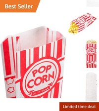 100-Pack Red  White Paper Popcorn Bags for Movie Nights and Carnivals
