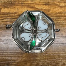 Vintage Octagonal Beveled Glass Trinket Box Stained Glass Dogwood Flower Mirror