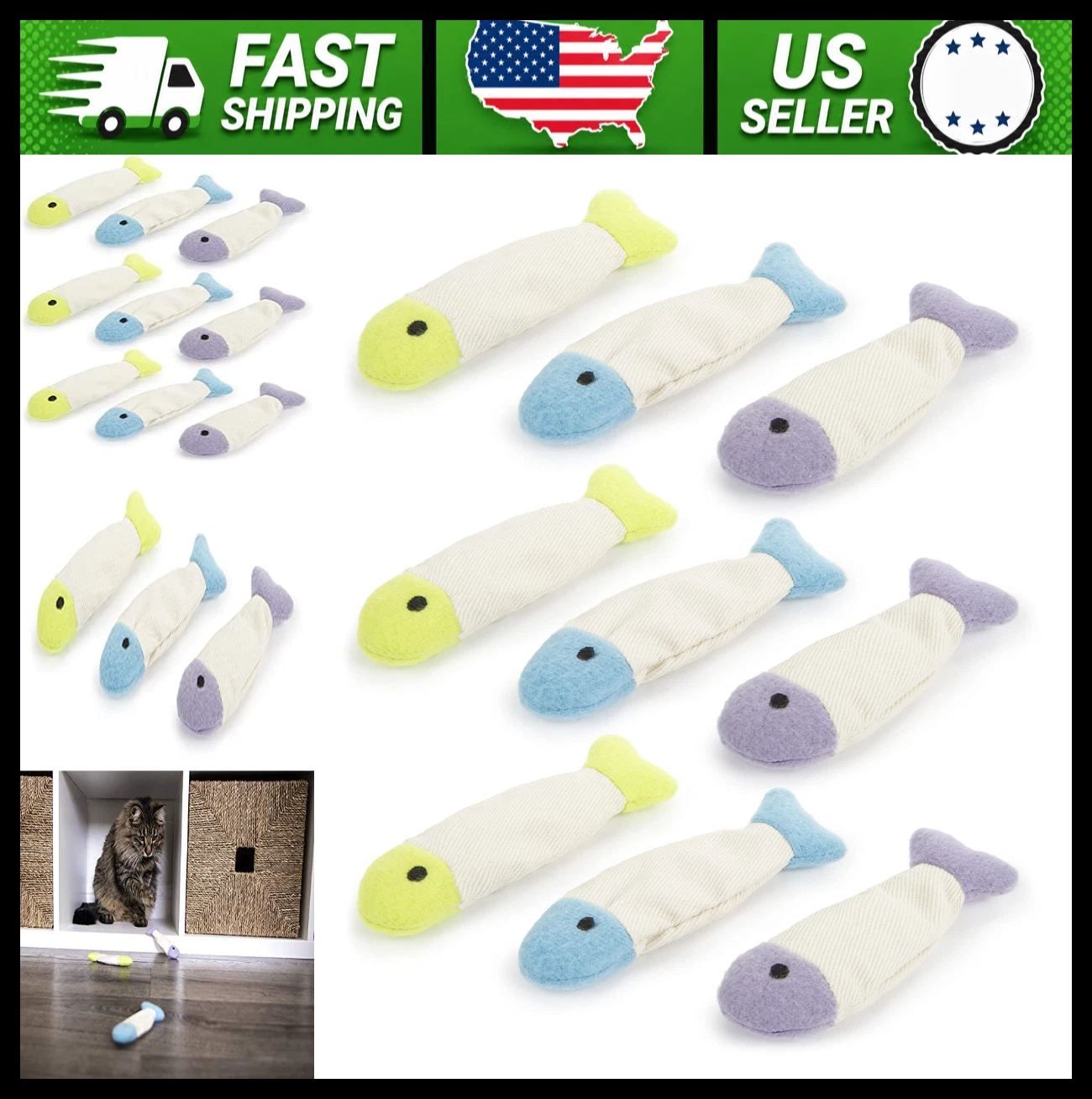 SmartyKat Fish Flop Crinkle Catnip Cat Toys Multi Color 9 Count