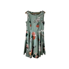GRACE KARIN Boatneck Sleeveless Vintage Tea Dress Size XL Green Floral