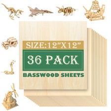 36 Pack 12x12 Basswood Sheets 1/8 inch 3mm Plywood for Laser Cutting Crafts DIY