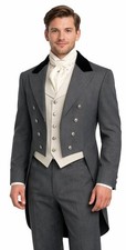 Men's Grey Victorian Frock Coat, Regency Tailcoat, Wedding Jacket