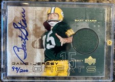 Bart Starr 2000 UD Game Jersey Greats Auto Patch Hand Numbered 99/200 Packers