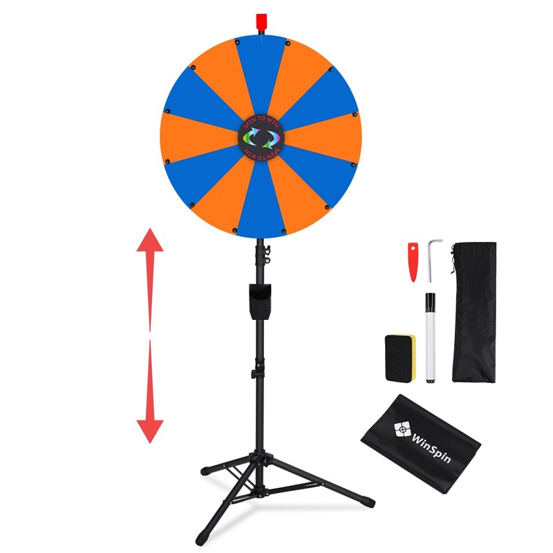 WinSpin 24" Floor Stand Modular Prize Wheel w/ 12 PCS Backup Panels Blue Orange