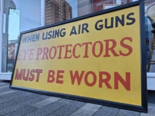 Vintage Huge Scale Industrial Lumber Yard Gun Warning Sign. Decorative/Salvage.