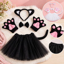 Kids Black Cat Ear Headband Tutu Skirt Gloves Set Halloween Party Costume Gift