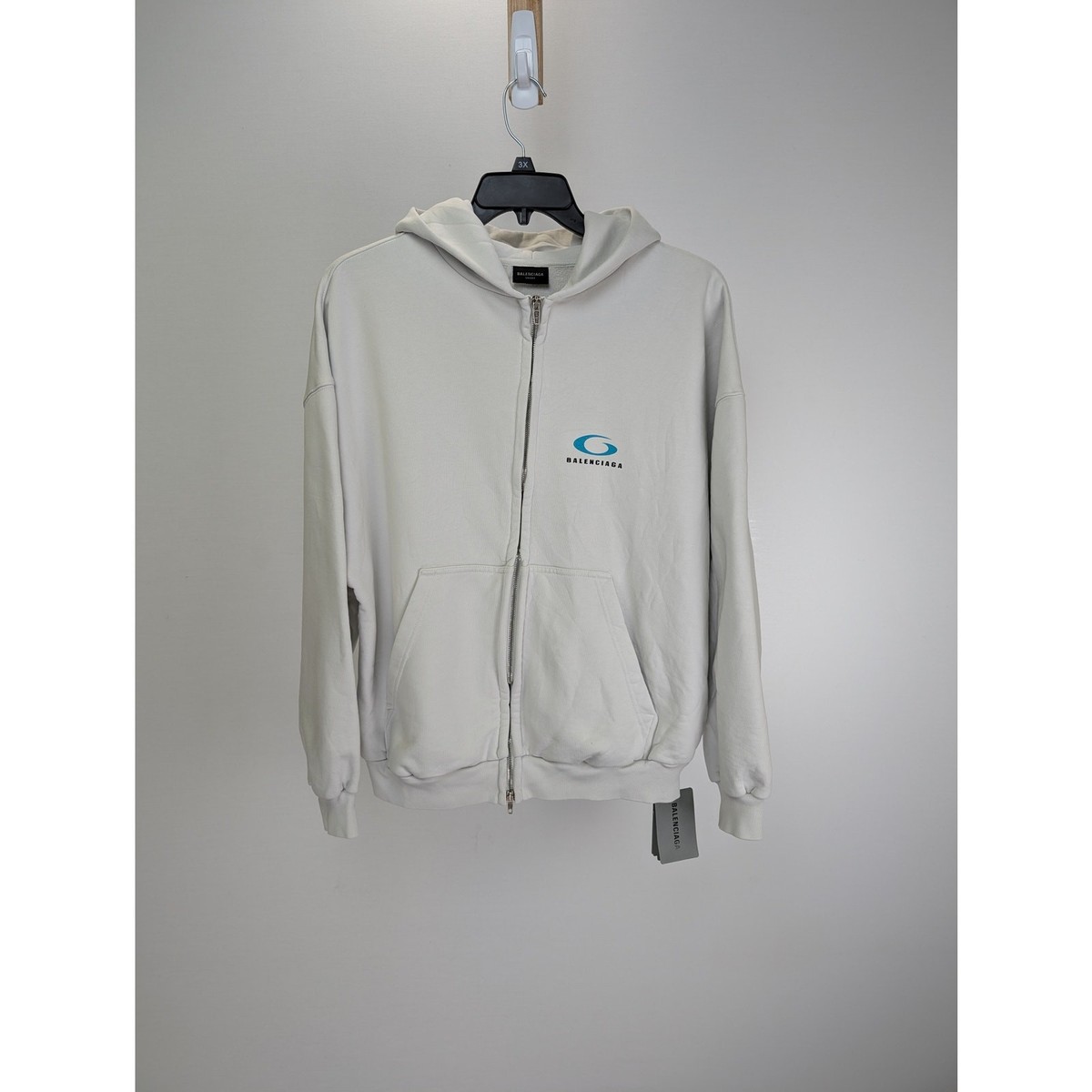 Balenciaga Zip-up Hoodie Loop Sports Icon Print Mol in Dirty White