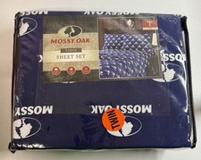 Mossy Oak 3 Piece 100 Polyester Twin Sheet Set Navy Blue Logo BRAND NEW