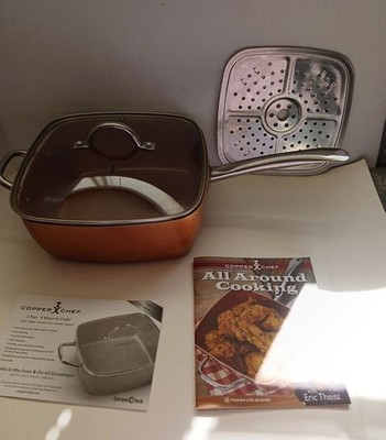 Copper Chef- 11'in Square Frying Pan Lid Handle Recipe, Instruction Book Steamer