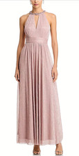 NWT Women's Eliza J Shimmering Cutout Halter Gown Size 6 Blush Color