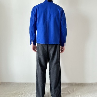 vintage French workwear worn faded royal blue sanfor work jacket