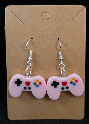 Video Game Controller Earrings - Light Pink - Dangle - Silver Hooks - Handmade