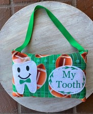 Handmade Cotton Tooth Fairy Pillow For Boy Football Green Brown White 8.5  x 5  