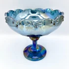 Vintage Indiana Garland Teardrop Blue Carnival Iridescent Glass Compote Bowl