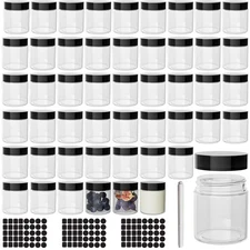 Clear Plastic Round Jars 4oz with Black Lids, 50pcs Leak-Proof Cosmetic