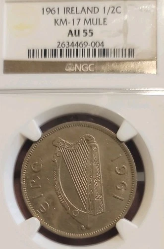 Ireland 1961 Half Crown Error Mule NGC 55PQ Rare Mtg 50k most circulated LG