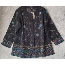 Carole Little Jacket Women 2X Black Silk Blend Embroidered Sequin Art To Wear
