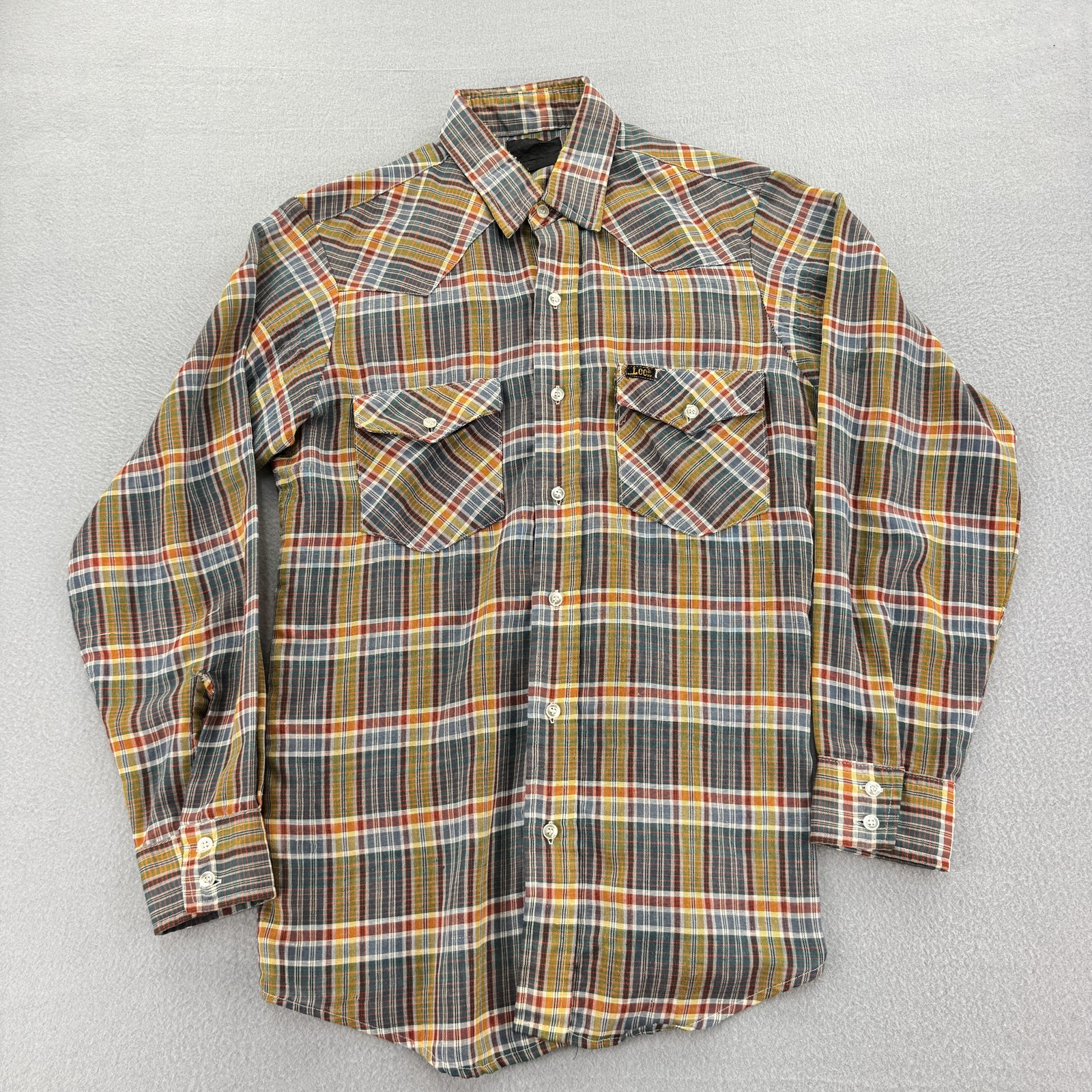 Vintage Lee Shirt Mens Medium Plaid Western button Cowboy Long Sleeve 70s 80