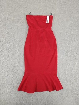 BB Dakota RSVP Dress Womens 2 Red Strapless Midi Mermaid Ruffle Hem DI408185