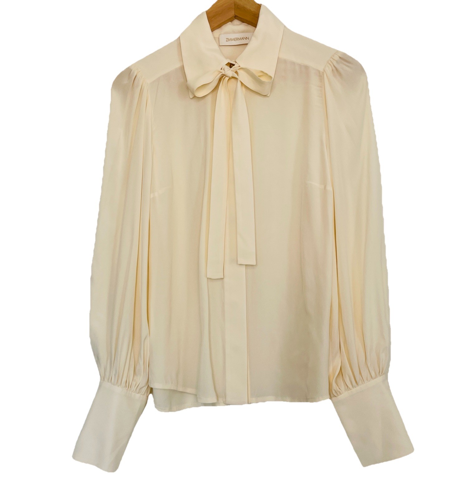 Zimmermann Silk Pussybow Blouse Size 1/AU 10/US 6 Elegant Old Money Gold Button